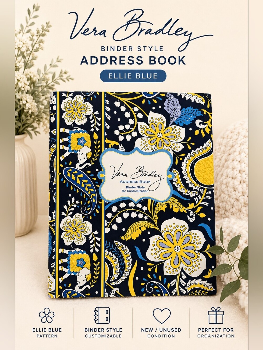 Vera Bradley Ellie Blue Binder Style Address Book NWT